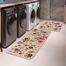 2/3pcs Kitchen Rug Set, Kitchen, Various Floral Designs, Soft Flannel, - Suitable Bedroom, Living Room, Dining Room, Bathroom, Entryway - 黑色 - 查看 4