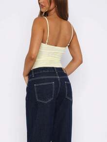 Women's Mesh Lace Cami Top Y2K Spaghetti Strap Low Cut V Neck Backless Vest Top - Màu vàng - Xem 4