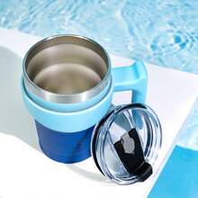 BJPKPK - Vaso de 10 onzas con asa de acero inoxidable aislado con tapa y pajita, tazas de café de viaje para mujeres y hombres, flor de cerezo - A-Oasis - Ver 3