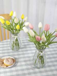 1 个玻璃花瓶，简约透明花瓶，用于插花、干花、鲜花均可使用，家居装饰花瓶，桌面装饰，适用于客厅、卧室、餐厅、花园、露台、花店、甜品店、咖啡厅等，生日礼物、节日礼物、母亲节返校房间装饰学校用品厨房装饰