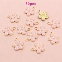 30/60 件三色混珐琅樱花油滴吊坠 - DIY 锌合金首饰，适用于手链、项链和耳环