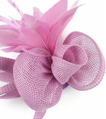 Fascinators Hats Women,Tea Party Fascinator Hair Clip With Feathers Wedding,Derby Hats Headbands - Ha9582-粉紅色 - 查看 6