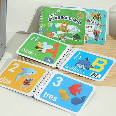 Lachilly Tarjetas didácticas en español para niños - Tarjetas didácticas de ABC 123 números en español para preescolar y jardín de infantes, herramienta de lenguaje infantil de doble cara, ayudas didácticas para la enseñanza en el hogar