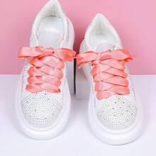 Flat Colorful Satin Shoelaces, 3/ 4inch Width, Women's/Girls' Shoelaces, White, 47inch (120) Cm: Clothing, Shoes, And Jewelry - 緞帶肉粉紅色 - 查看 3