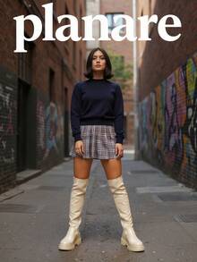 planare Giày bốt Moto thời trang nữ chất liệu hỗn hợp, đế dày, khóa kéo bên hông, đế vuông, màu be, mũi tròn thoải mái, phù hợp cho mùa thu và đông, kết hợp với quần legging - Màu be - Xem 6