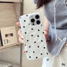 Funda protectora negra con lunares, acabado brillante con efecto arrugado y resistente a caídas. Compatible con phone 16 Pro, 15 Plus, 14, 13, 12 y 11. Como regalo de Año Nuevo, Pascua o Halloween para amigos y familiares - Blanco - Ver 4