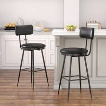 Rosahqnda Lot de 2 tabourets de bar, chaises de cuisine, assise rembourrée, revêtement , style classique et moderne du milieu du siècle, hauteur 65 cm, pour cuisine, salle à manger, bar, noir - Noir-2 pièces - Voir 4