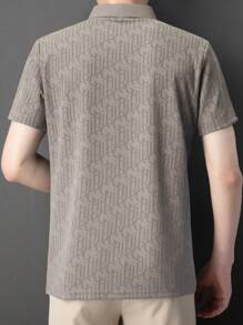 Men's Summer Letter Print Small Waffle Polo Shirt, Fashion Casual Collar Lightweight Business Commute Wear - White - View 5