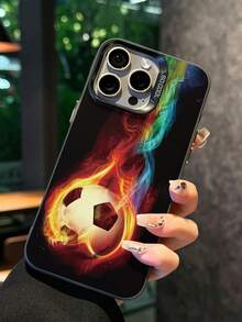 1 carcasă de telefon neagră, cu design modern cu tematică de fotbal în flăcări, rezistentă la șocuri și zgârieturi, potrivită pentru utilizare zilnică și călătorii, compatibilă cu XR/11 Pro Max/7P/8P/12 Pro/12 Pro Max/13 Pro/13 Pro Max/14 Pro/14 Pro Max/15 Pro/15 Pro Max/14/15Plus/16E/16 Pro/16 Pro Max/SMART8, Galaxy A55/A15/S23/S24/S25, ultra impermeabilă și anti-cădere. - Negru - Vizualizare 1