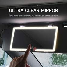 Fccemc Ultra-Thin LED Car Makeup High-Definition Sunglasses Makeup Hanging Frame USB Charging Sunshade Adjustable Light Touch Screen Automatic Facial Makeup Mirror For Women