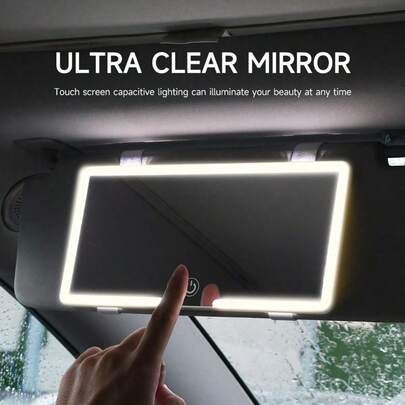 Fccemc Ultra-Thin LED Car Makeup High-Definition Sunglasses Makeup Hanging Frame USB Charging Sunshade Adjustable Light Touch Screen Automatic Facial Makeup Mirror For Women