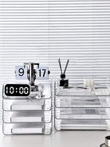 1 pieza Organizador de escritorio, caja de almacenamiento de doble capa para suministros de escritorio, soporte de archivos para oficina y estudiantes