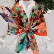 100% Mulberry Silk Scarf For Women Lightweight Long Scarves Beach Wraps Cover Up -Travel Photography Scarfhalloween - 橘藍 - 查看 3