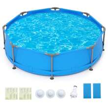 1158 Gal Outdoor Family Swimming Pool With Metal Frame Multi-Layer PVC Fabric - 藍色 - 查看 1
