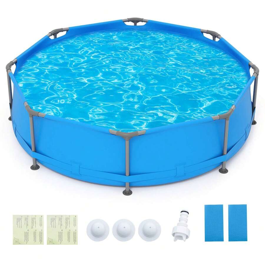 1158 Gal Outdoor Family Swimming Pool With Metal Frame Multi-Layer PVC Fabric - 藍色 - 查看 1