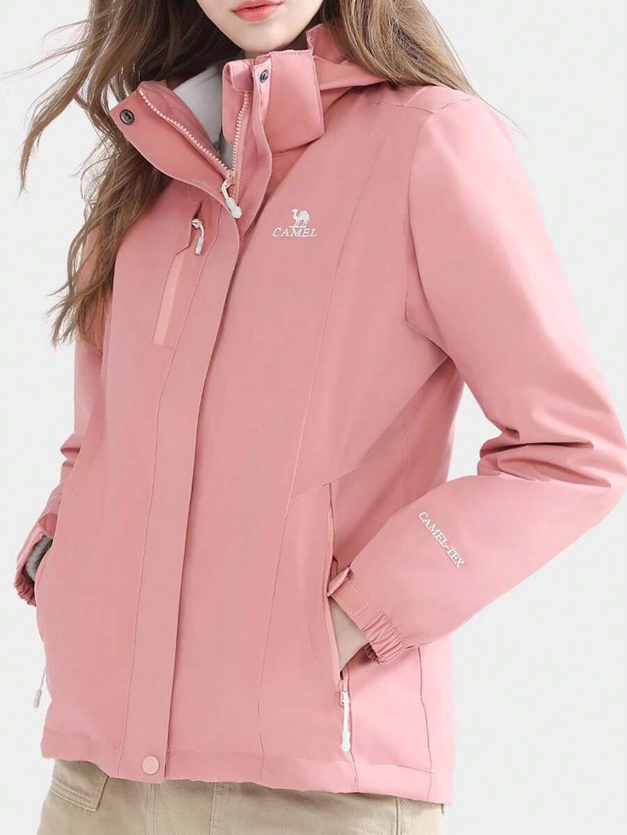 CAMEL CROWN Áo khoác lông cừu ba trong một dành cho nữ, chống gió, chống thấm nước, ấm áp và có thể tháo rời, thích hợp cho hoạt động leo núi ngoài trời - Màu Hồng  San hô - Xem 1