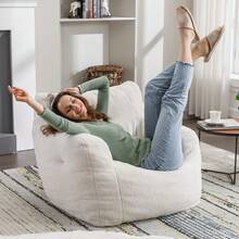 Bean Bag Chairs, Tufted Soft Stuffed With Filler, Fluffy And Lazy Sofa,Bean Bag Chair For Adult, Imperial Lounger Giant Chair For Bedroom, Living Room, White - 白色 - 查看 6