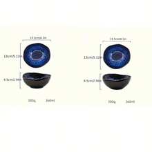 1 件 /2 件 /3 件 Klin 蓝色日式陶瓷碗，深不对称面条拉面碗创意餐具，适用于家庭或餐厅