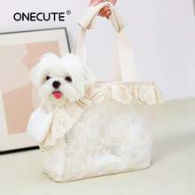 Túi vận chuyển chó nhỏ, thỏ, mèo có thiết kế ren, chất liệu cotton, mềm mại, có thể gấp gọn, thích hợp cho du lịch. - Màu be - Xem 1