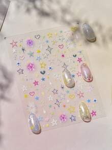 1 Stück süße farbige Stern Nagel Accessoires Aufkleber 5D Relief Metall Pentagramm Liebe selbstklebende Nagel Dekoration Nägel - Verschiedenfarbig - Übersicht 3