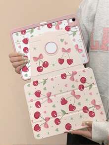 1 件装，樱桃蝴蝶结苹果平板电脑保护套，720° 旋转亚克力硬壳，加厚硅胶软边减震，自动唤醒/睡眠，镂空 Logo 孔，兼容 iPad 11/20/25/第十代/第九代，iPad Pro 20/24 13/11 英寸，带非磁性保护套，办公学习必备保护套。 - 粉色 - 查看 4