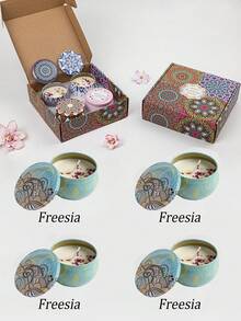 4/1 Scented Candle Set With Colorful Box, Multiple Scent Combinations, Pleasant & Rich Fragrance, Smokeless, Long Burning Time - Christmas Gift Ideal For Family & Friends,Christmas Candle,Gift Sets For Women For Wedding, Birthday, Festivals, Wedding Souvenirs,Aromatherapy Candles For Home,Candle Present For Men And Women, For Birthday Christmas Day Yoga Bath, Valentine's Day Gift, Home, Hotel Decoration, Retro Pattern Design, Soy Wax, - Multicolor - View 14