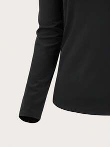 Camiseta de Manga Longa para Treino Essencial de Outono - Feminina, Tecido Macio com Elasticidade 4 Vias, Secagem Rápida e Respirável, Top Leve para Ioga e Corrida, Camiseta Casual Sólida de Academia para o Outono, Ajuste Solto/Regular, Punhos com Orifício para o Polegar