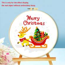 [圣诞十字绣] 圣诞节 DIY 1 套印花十字绣套件 | 11CT 中网格 3 股刺绣初学者套件适用于客厅墙壁家居装饰 - DIY 十字绣工艺套件