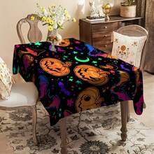 1/20pcs Halloween Tablecloth,Cartoon Pumpkin & Colorful Bats Mushroom Stars Moon Printed Tablecloth,Non-Slip Durable Home Decor,Halloween Festive Party Decor