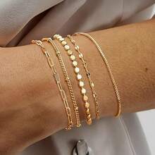 Gold Layered Bracelet Set - Stackable Chains For Everyday Chic - 金色 - 查看 2