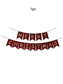 1pc Merry Christmas Pull Banner - Retro Xmas Flag For Fireplace Decor, Tree Backdrop & Holiday Party Styling Hanging Decoration - Multicolor - View 2