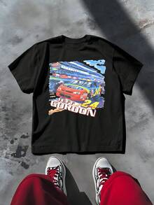 Racing Car Men's Casual 220g T Shirt 1pcs Vintage 100% Cotton Tee Graphic Digital Printed T Shirt For Car Racing Fans - Black - View 1