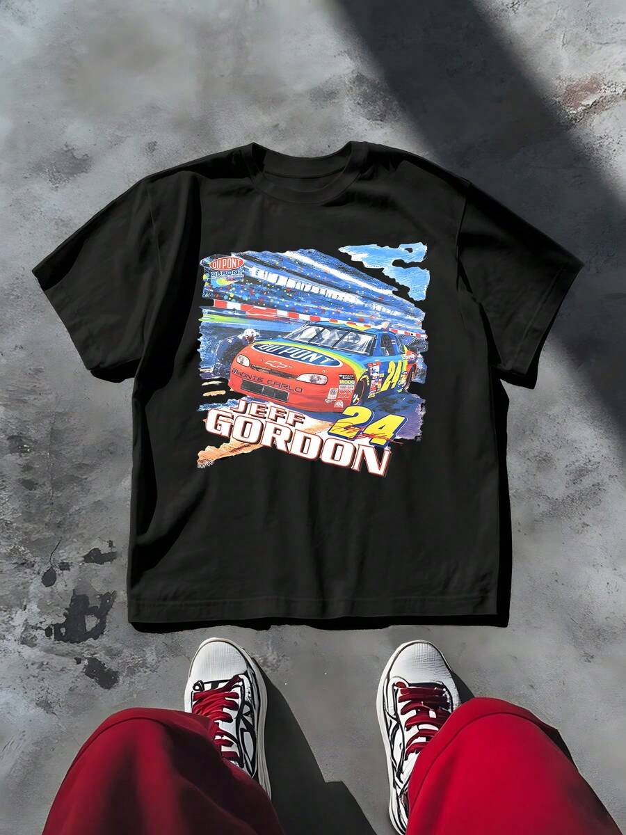 Racing Car Men's Casual 220g T Shirt 1pcs Vintage 100% Cotton Tee Graphic Digital Printed T Shirt For Car Racing Fans - Black - View 1