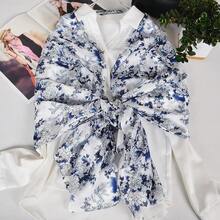 100% Mulberry Silk Scarf For Women Lightweight Long Scarves Beach Wraps Cover Up -Travel Photography Scarfhalloween - 藍白 - 查看 10