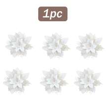 8pcs Festive Decoration White Christmas Flower; Onion Powder Wreath Accessory Christmas Tree Decoration.