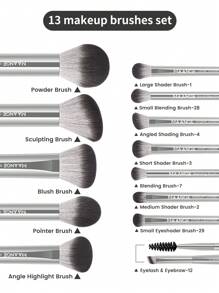 MAANGE 13件套专业软毛长铝管化妆刷套装，包括睫毛刷、眼影刷、眉刷、晕染刷、唇刷、高光刷、遮瑕刷，适用于粉状、液体、膏状化妆品，是日常使用和旅行的理想之选，也是送给朋友的完美化妆配件礼品套装。