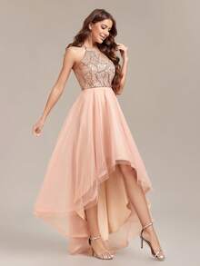 Sequin Patchwork Asymmetric Hem Elegant Women's Formal Dress, Ball Gown, Wedding Guest Dress, Graduation Ceremony, Evening Gown Party - 玫瑰金 - 查看 4