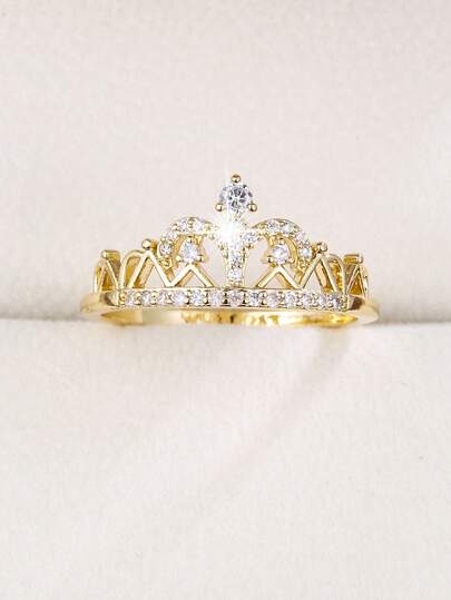 1 pieza Anillo de mujer con forma de corona minimalista con circonita cúbica