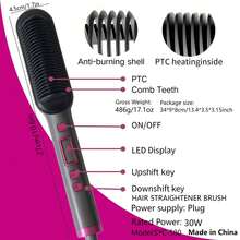 Hair Straightener Brush ,Straighten Hair Better Than Normal Products,Suitable For All Hair Types,Anti-Scald Comb Design,Hot Hair Comb For Smooth Frizz Free Hair - Ceramic Flat Iron Brush,LCD Screen, Adjustable Temperature, Wet And Dry Use, Perfect Gifts For Women