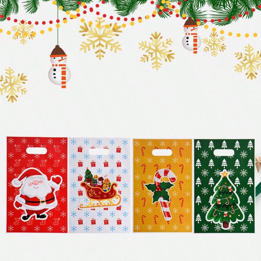12pcs Christmas Gift Bags, OPP Cartoon Santa Claus Printed Party Gift Bags (Random Style) Christmas Christmas Decorations Christmas Pajamas Christmas Gifts Christmas Decor
