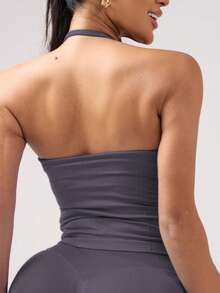 Áo tập yoga thể thao không tay dáng ngắn cho nữ, áo tank top co giãn thoáng khí dành cho tập luyện thể dục mùa hè - Bụi tím - Xem 9