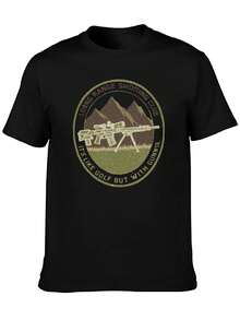S~5XL Classic  Cotton Tee | Unisex American Size | 180gsm Fabric | Men's Vintage Military Sniper Graphic T-Shirt Funny Long Range Shooting Design Casual Wear Gift For Gun Enthusiasts Print | Beach & Casual Wear - 黑色 - 查看 3