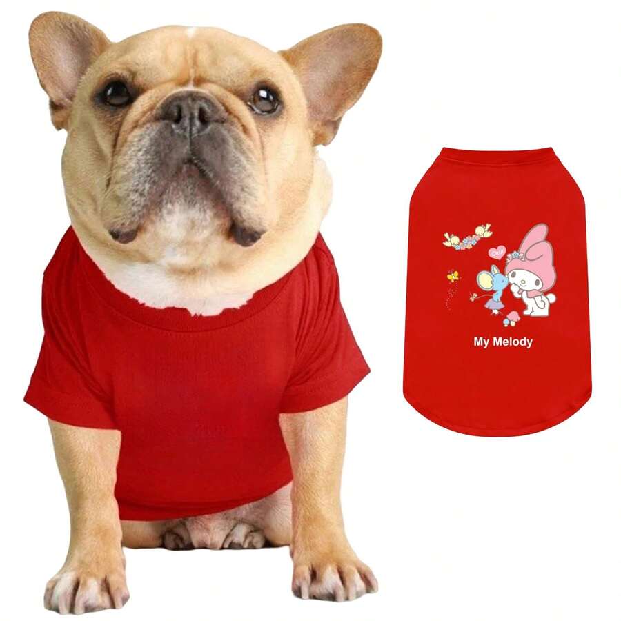 Sanrio 1 pezzo Maglietta per animali domestici con stampa di MY MELODY alla moda, morbida e traspirante, anti-sfilacciamento, abbigliamento casual per gatti e cani da esterno