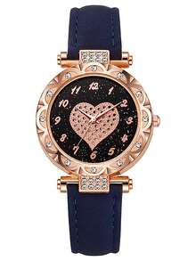 6 bucăți ceasuri rotunde cu cuarț - curea elegantă din piele PU, indicator din aliaj de zinc, cadran din aliaj de zinc și brățară bijuterii pentru femei