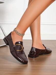 Women's Fashion Versatile Strap Buckle Flat Loafers, Comfortable Casual Outdoor Shoes For All Seasons - Coffee Brown - View 5