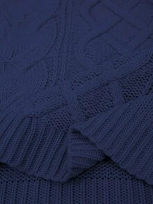 大码宽松休闲圆领长袖针织毛衣 - 寶藍色 - 查看 6