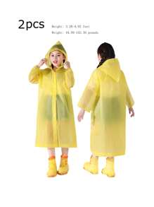 1件/2件装一次性透明儿童雨衣，适合7-11岁儿童户外徒步，宽松版型，可重复使用，白色/黄色可选，易于收纳携带，适合户外活动、旅行、徒步、音乐节、水上活动，带帽带袖。