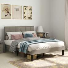 Velvet-Feel Grey Double Bed Frame With Stylish Headboard - Chic And Comfortable Design For Modern Bedrooms - one-size - View 5