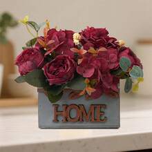 Artificial Peony Plants Realistic Natural Fake Potted Flower Decor For Desktop Home Yard And More - Red - View 3