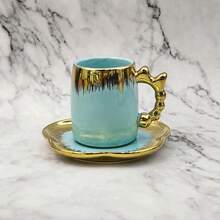 125ml Ceramic Coffee Cup & Saucer Set, Gold Bow Decor, Household Party Gift, Suitable For Drinking Coffee, Tea, Afternoon Tea, Electroplated In Various Colors